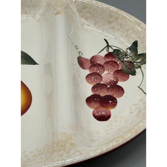Pier 1 serving tray hand-painted dolomite 3 sections grapes and pear READ - Picture 5 of 8